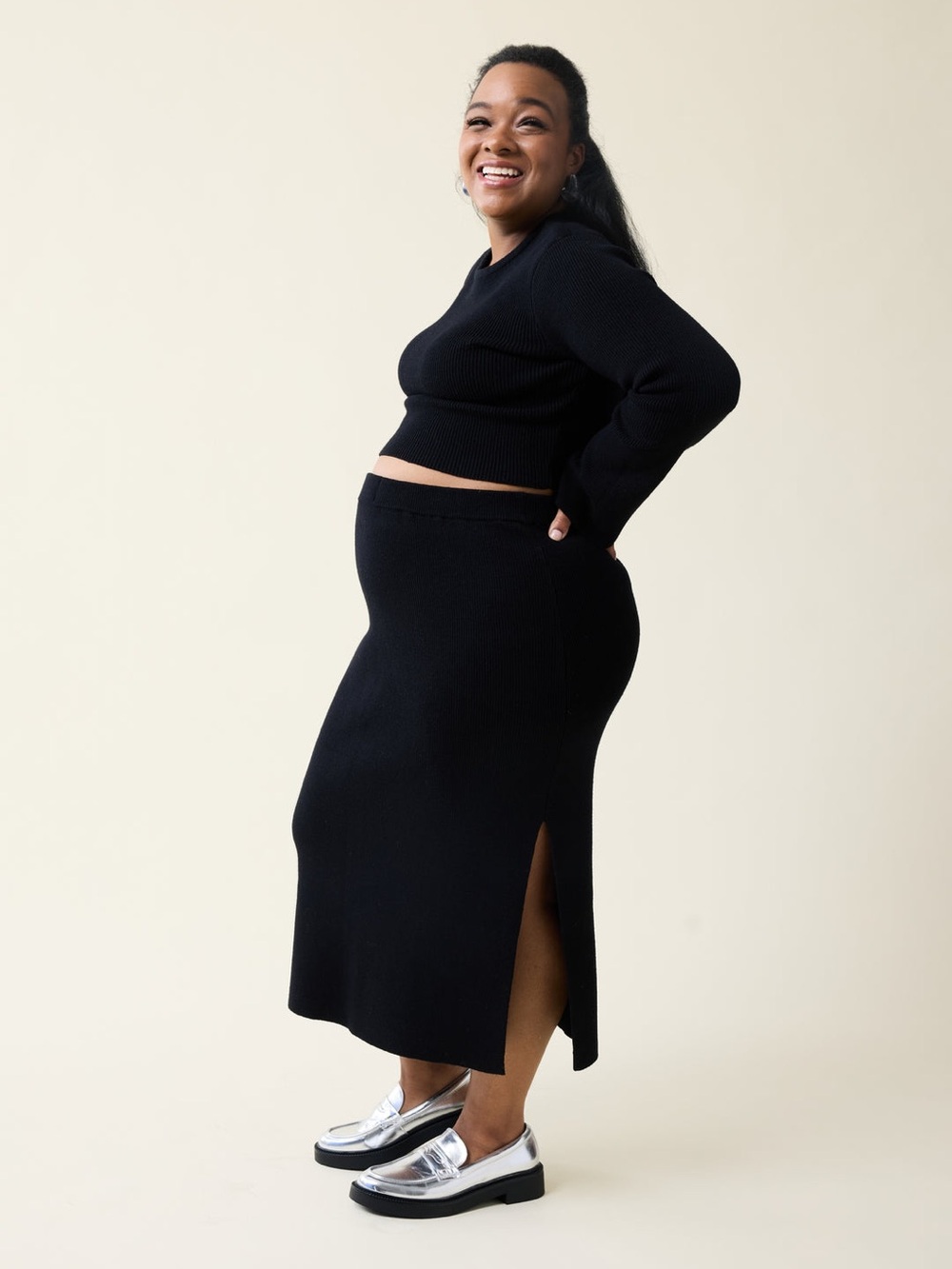 Ingrid & Isabel Mix + Mingle Black Maternity Sweater Midi Skirt Set XL NWT - Picture 4 of 10